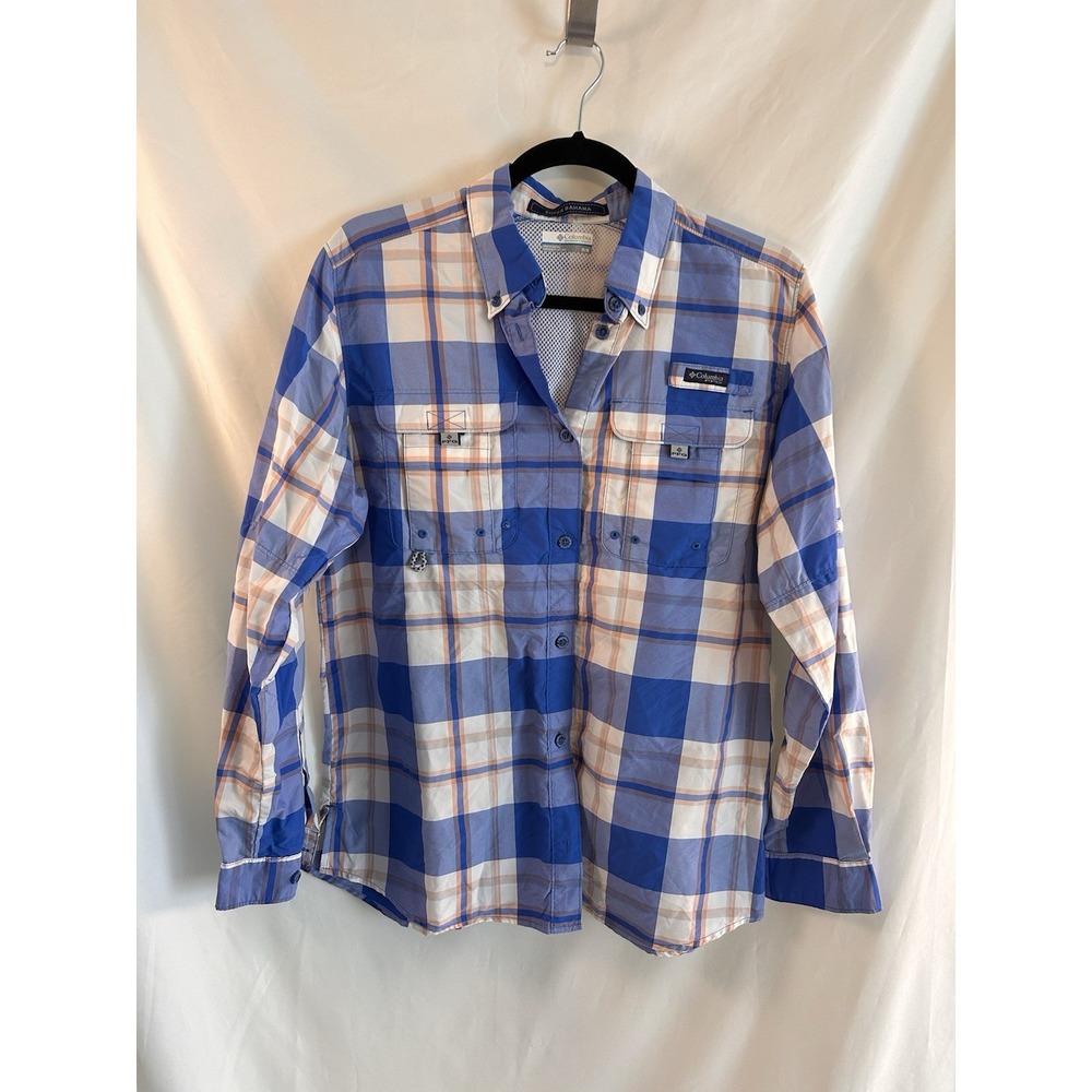 Columbia Medium PFG Super Bahama Shirt Button Up Vented Quick-Dry Roll-Tab Plaid - Picture 4 of 13
